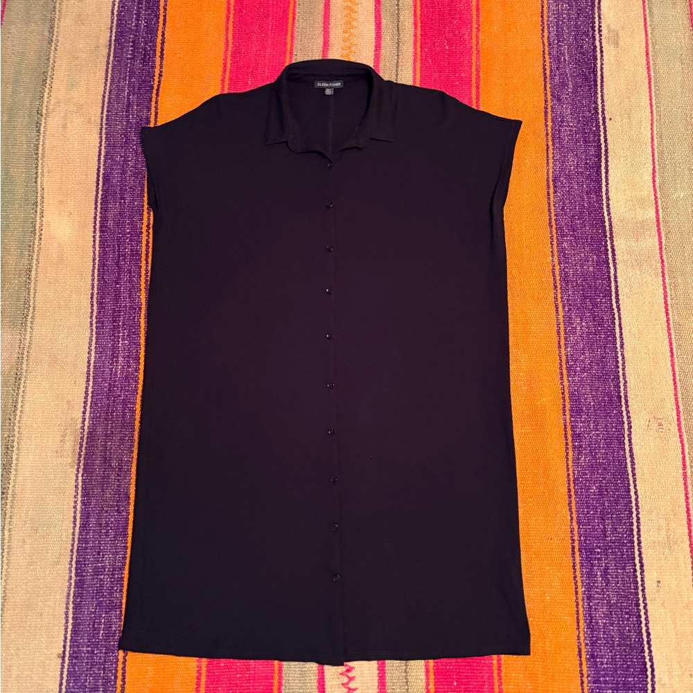 Eileen Fisher Black Casual Button Down dress top
